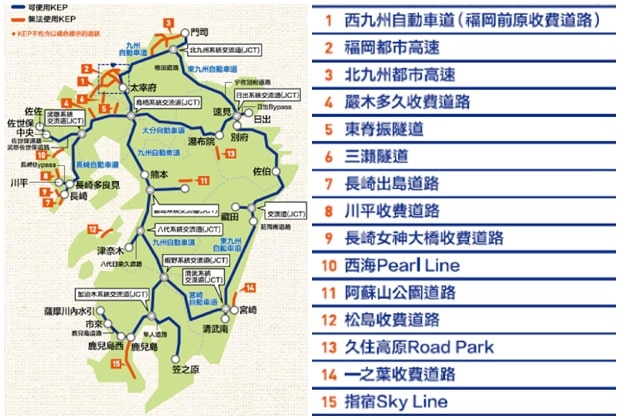 不可以使用Kyushu Expressway Pass的收费道路