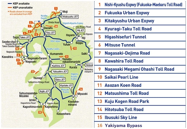 Toll roads not covered by Kyushu Expressway Pass