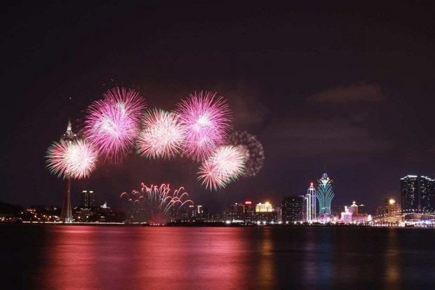 Macau nightscape with fireworks