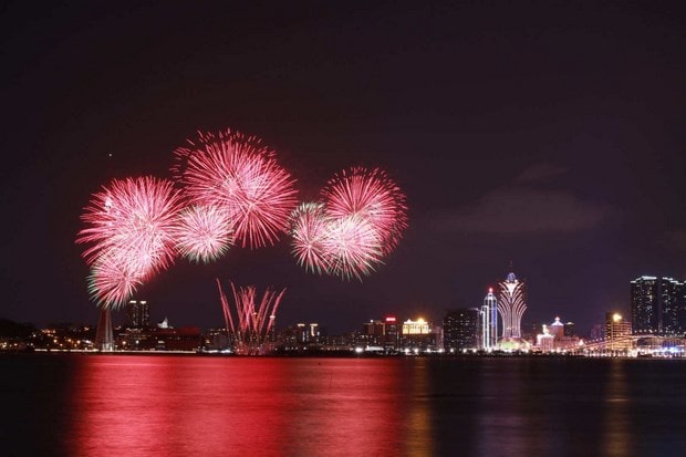 Fireworks with Macau nightscape