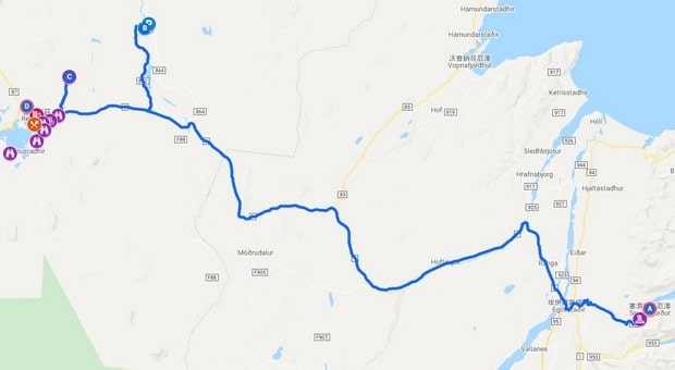 Iceland Ring Road Tour Day 6 Map