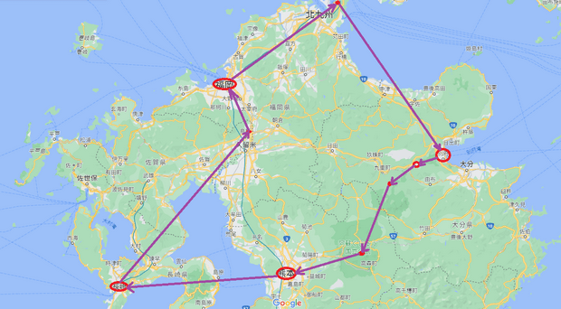 Kyushu Self-Drive Trip Route Map