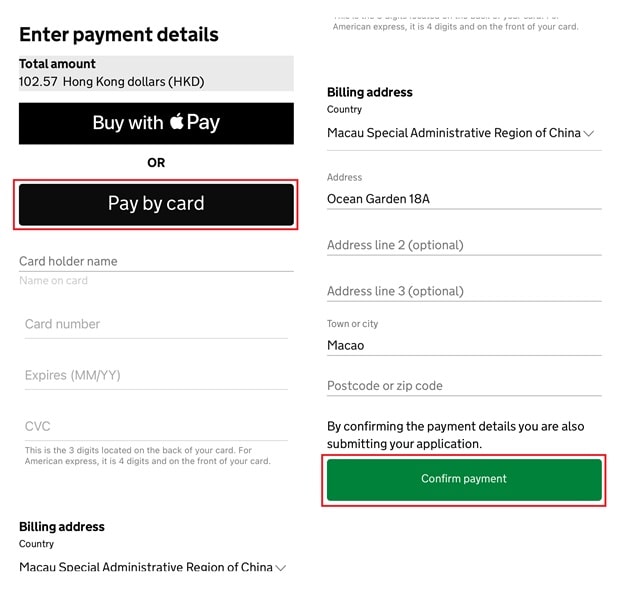 Using the APP to apply for UK ETA_Step13_Pay application fee
