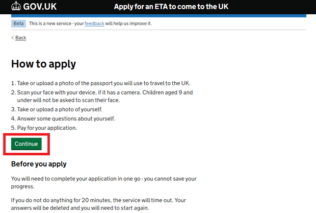 Using the website to apply for UK ETA_Step1