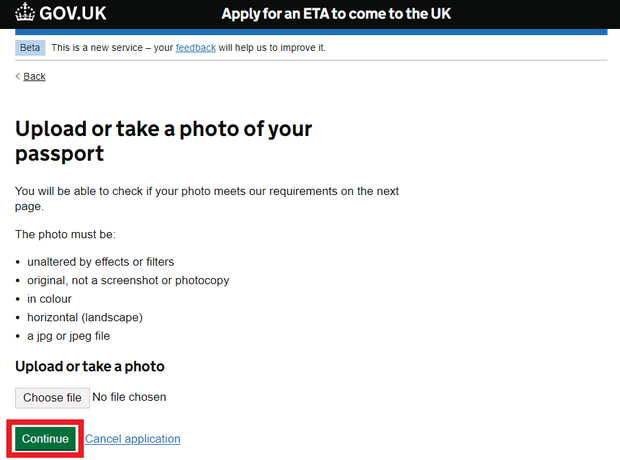 Using the website to apply for UK ETA_Step4_Upload passport photo