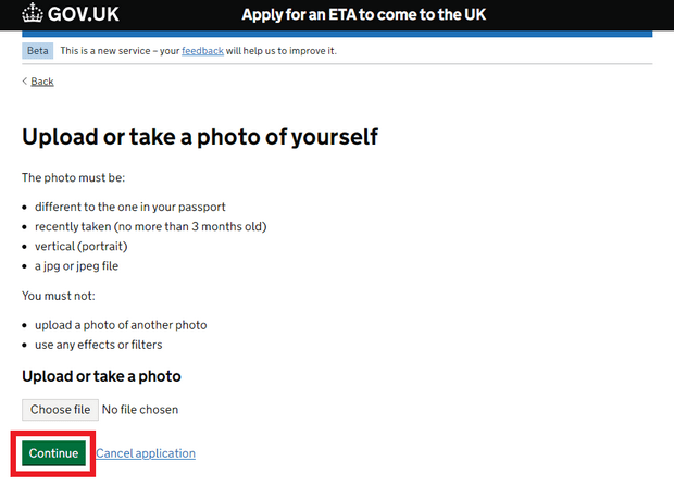 สมัคร UK ETA ผ่านเว็บไซต์_ขั้นตอน6_อัปโหลดรูปถ่าย