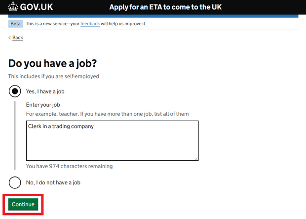 สมัคร UK ETA ผ่านเว็บไซต์_ขั้นตอน9_การจ้างงาน