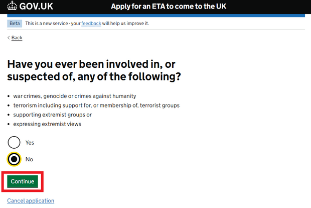 สมัคร UK ETA ผ่านเว็บไซต์_ขั้นตอน11_การมีส่วนเกี่ยวข้องกับอาชญากรรม