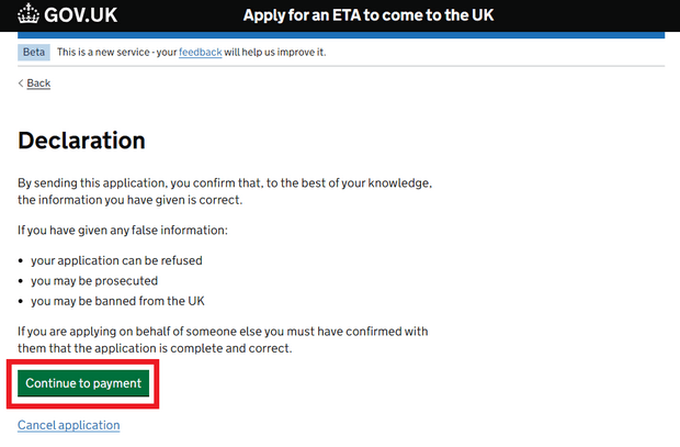 สมัคร UK ETA ผ่านเว็บไซต์_ขั้นตอน13_ค่าธรรมเนียมการสมัคร