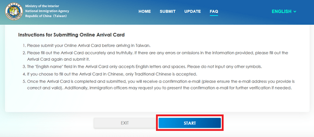 Taiwan Electronic Arrival Card
