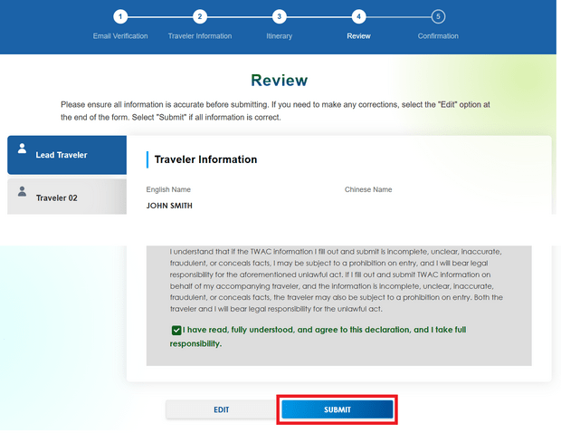 Submit Taiwan Arrival Declaration
