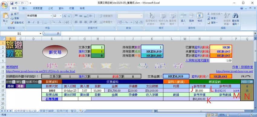 股票交易記錄Excel工作表