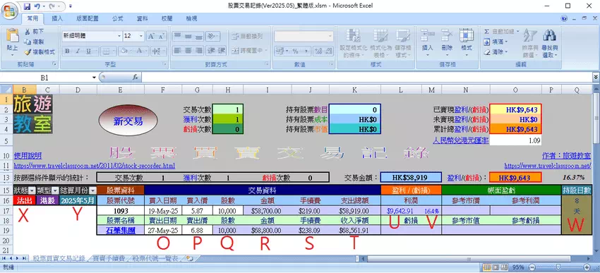 股票交易記錄Excel工作表