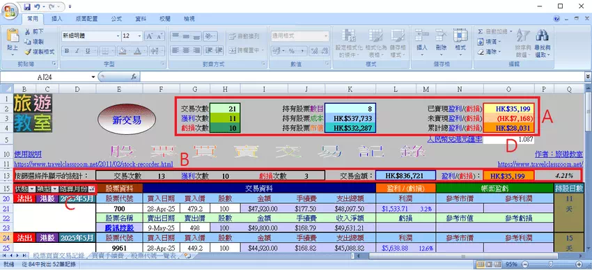 股票交易記錄Excel工作表