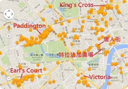 倫敦酒店分佈