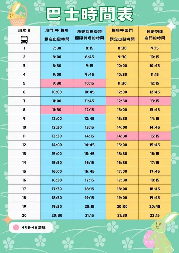 澳門至香港機場巴士復活節加班車