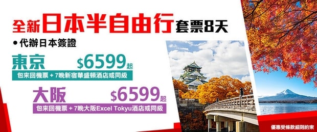 日本無導遊旅行團套票