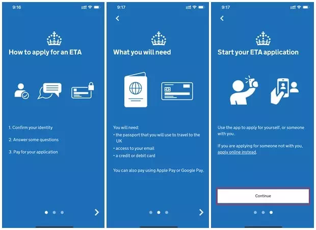 英國ETA APP申請步驟1：開始使用