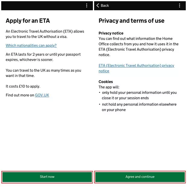 英國ETA APP申請步驟2：同意條款