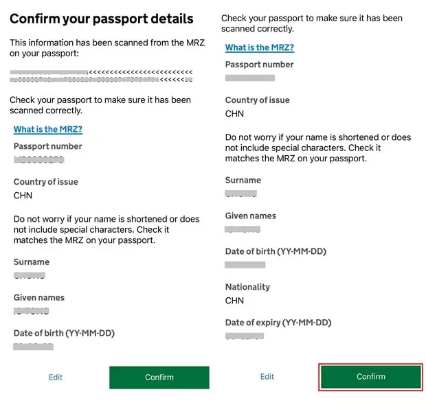 英國ETA APP申請步驟8：確認護照資料